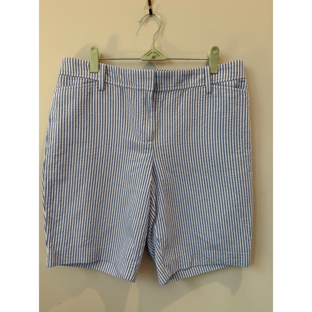 Talbots Petite Perfect Shorts Women's 10P Blue White Stripe‎ Cotton 9.5" Inseam